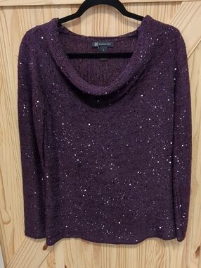 International Concepts Plum Sequin Cowl Neck Sweater